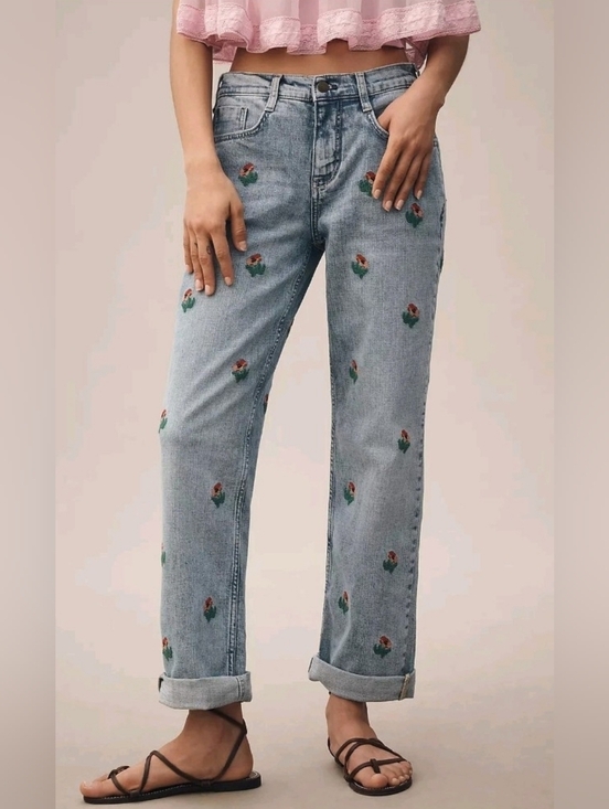 Anthropologie Denim - Pilcro By Anthropologie Embroidered Floral Baggy Slim Jeans *nwot , Size 27